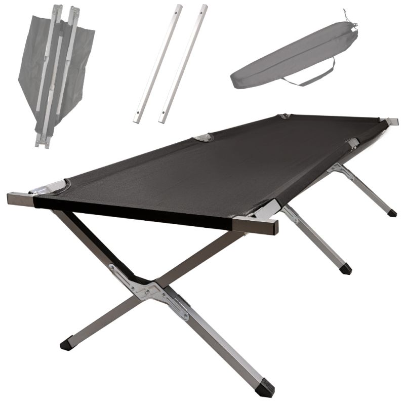 Łóżko polowe LUARO składane turystyczne kanadyjka czarne 150kg - obrazek 3