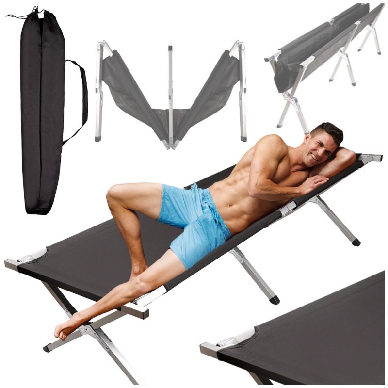 Łóżko polowe LUARO składane turystyczne kanadyjka czarne 150kg - obrazek 5