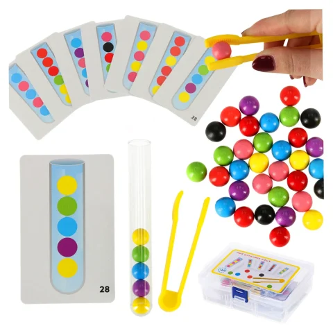 Układanka edukacyjna Montessori kolorowe kulki nauka liczenia nauka kolorów zestaw XXl 66 el.