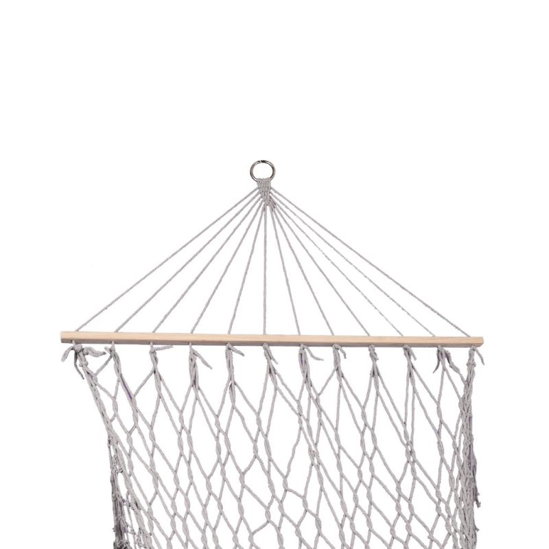Hamak ogrodowy boho siatka frędzle leżak wiszący makrama 200cm Szary - obrazek 7