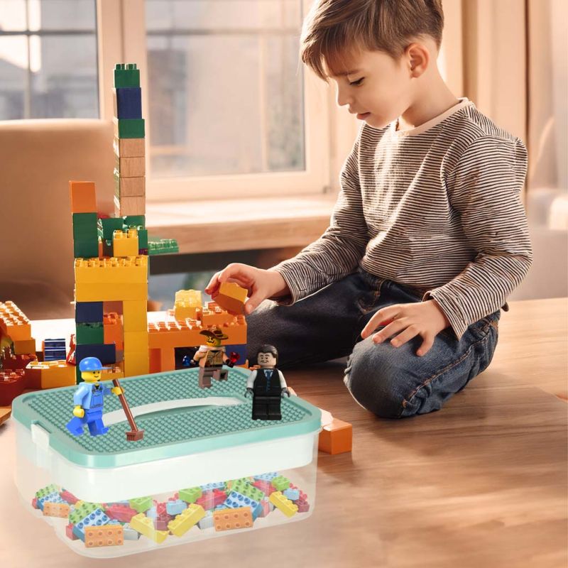 Organizer pudełko pojemnik na klocki zabawki drobiazgi z pokrywą przegródkami - obrazek 12