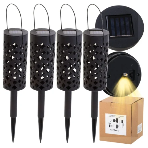 Lampa solarna ogrodowa ażurowa latarenka lampion LED czujnik zmierzchu wbijana 4szt.