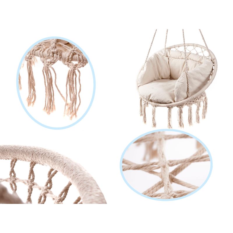 Huśtawka LUARO fotel bocianie gniazdo z poduszką ecru 80cm 150kg - obrazek 3