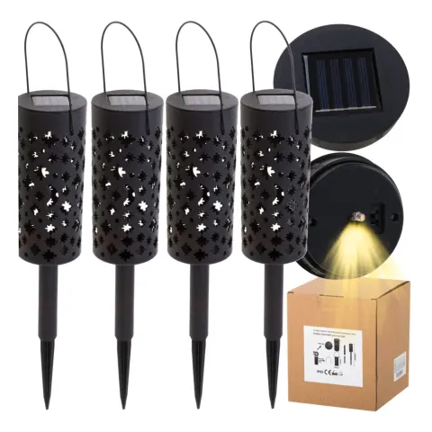 Lampa solarna ogrodowa ażurowa latarenka lampion LED czujnik zmierzchu wbijana 4szt.