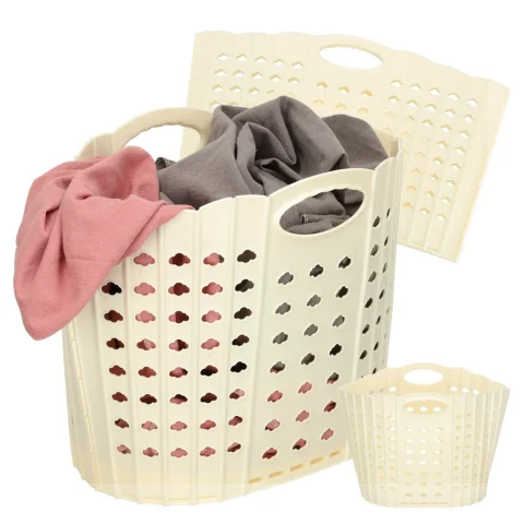 Kosz na zakupy pranie składany organizer łazienkowy z uchwytem kremowy