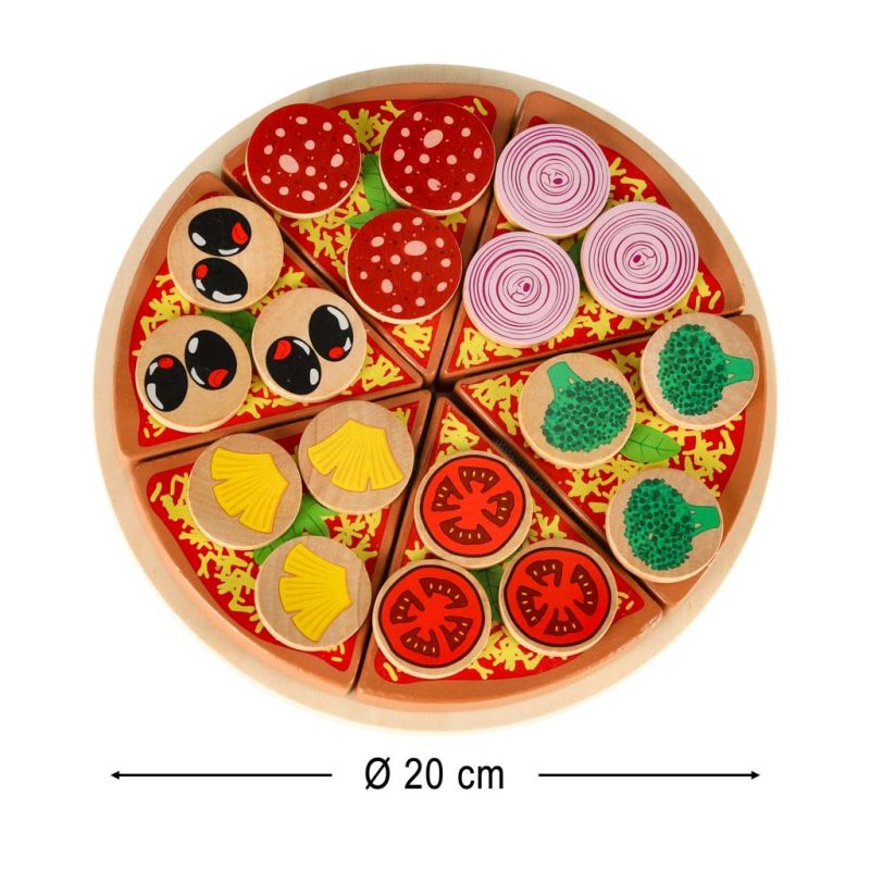 Pizza drewniany zestaw do zabawy na rzep  akcesoria łopatka nóż talerz nauka krojenia 20cm - obrazek 9