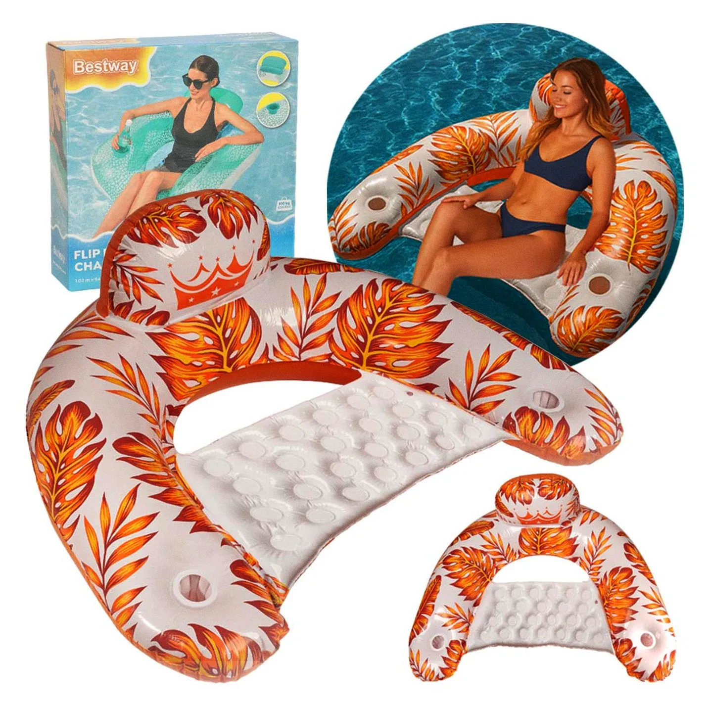 Krzesło do pływania fotel leżak hamak wodny pomarańczowy - obrazek 6