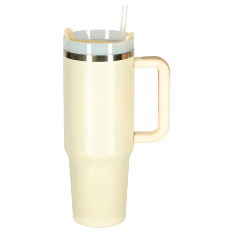 Kubek termiczny ze słomką i uchwytem termos 1200ml kremowy