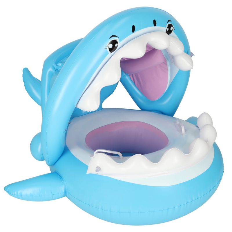 Kółko do pływania koło dmuchane dla niemowląt pontonik dla dzieci z siedziskiem z daszkiem rekin 23kg - obrazek 2