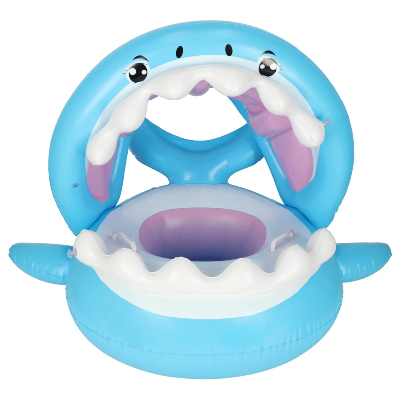 Kółko do pływania koło dmuchane dla niemowląt pontonik dla dzieci z siedziskiem z daszkiem rekin 23kg - obrazek 3