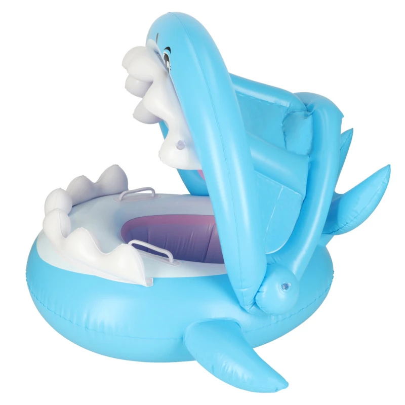 Kółko do pływania koło dmuchane dla niemowląt pontonik dla dzieci z siedziskiem z daszkiem rekin 23kg - obrazek 4