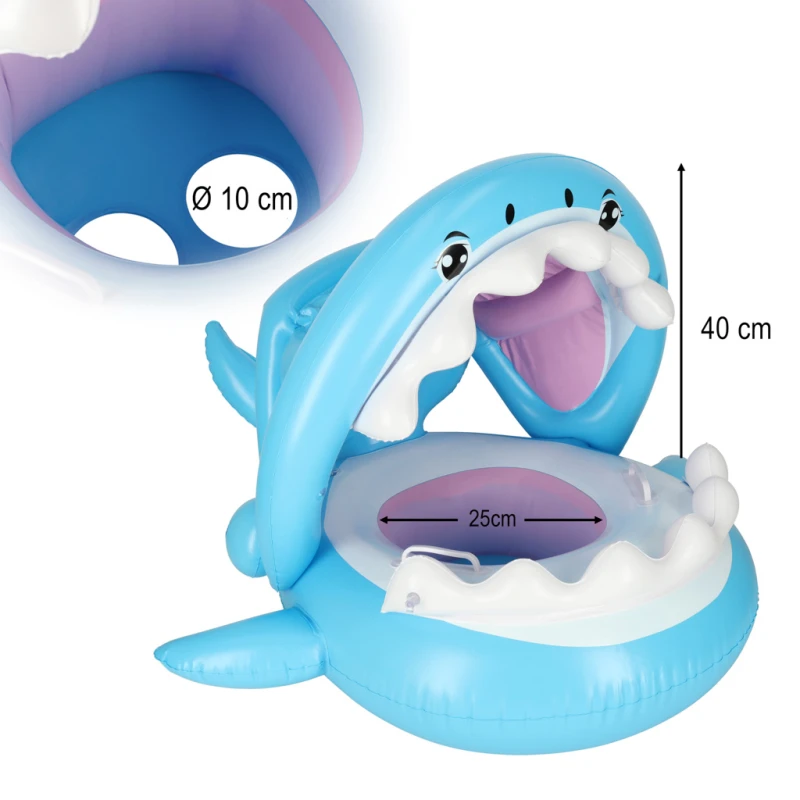 Kółko do pływania koło dmuchane dla niemowląt pontonik dla dzieci z siedziskiem z daszkiem rekin 23kg - obrazek 10