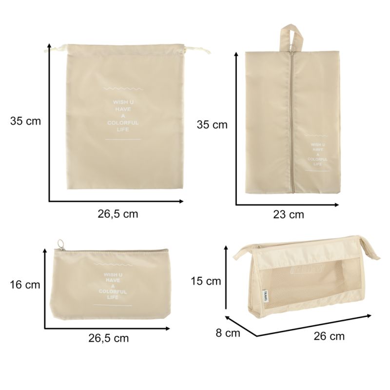 Organizery do walizki zestaw podróżny 8 sztuk akcesoria do przechowywania ubrań torby wodoodporne kosmetyczka worek na buty beżowe - obrazek 3