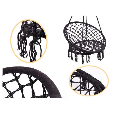 Huśtawka LUARO fotel bocianie gniazdo z poduszką czarne 80cm 150kg