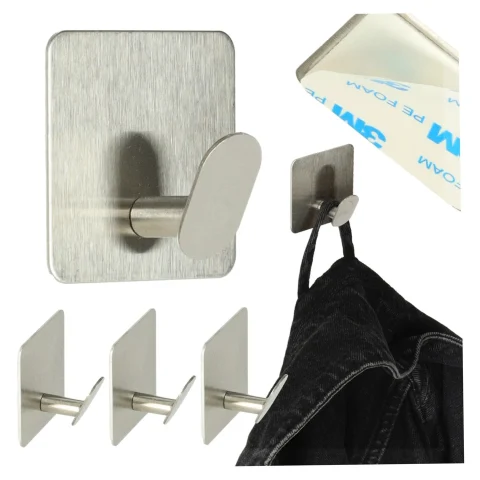 Wieszaki ścienne łazienkowe samoprzylepne srebrne zestaw 4 sztuki POWYSTAWOWE