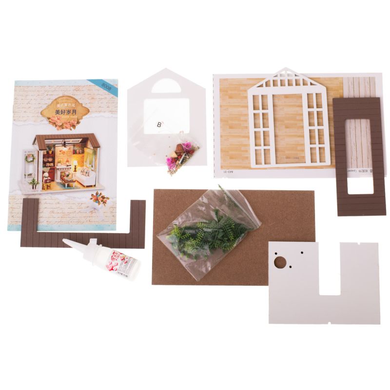 Domek dla lalek drewniany salon model do złożenia LED 8008-A 20,6cm - obrazek 4