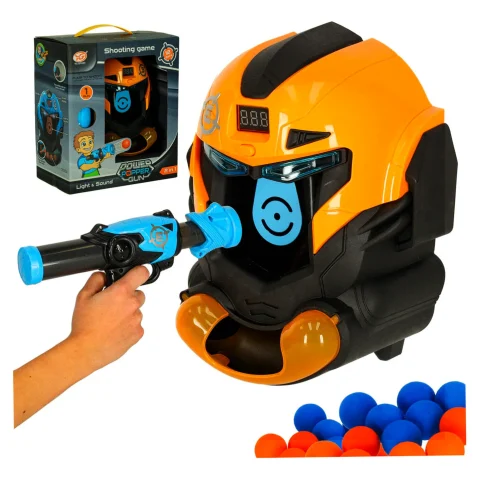 Gra zręcznościowa robot kask strzelanie do celu pistolet kulki celownik