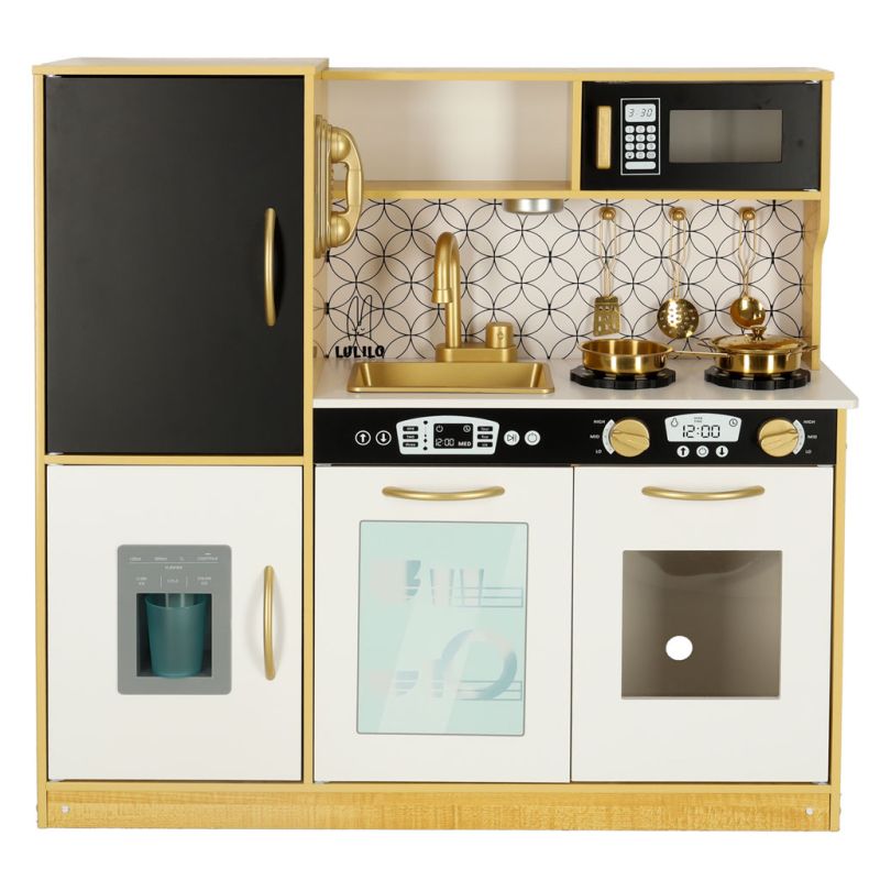 Kuchnia dla dzieci drewniana LULILO ORO z lodówką tablicą kredową złota - obrazek 2