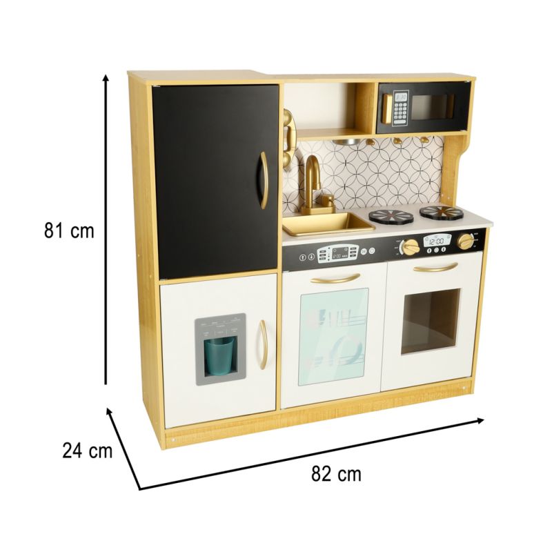 Kuchnia dla dzieci drewniana LULILO ORO z lodówką tablicą kredową złota - obrazek 14