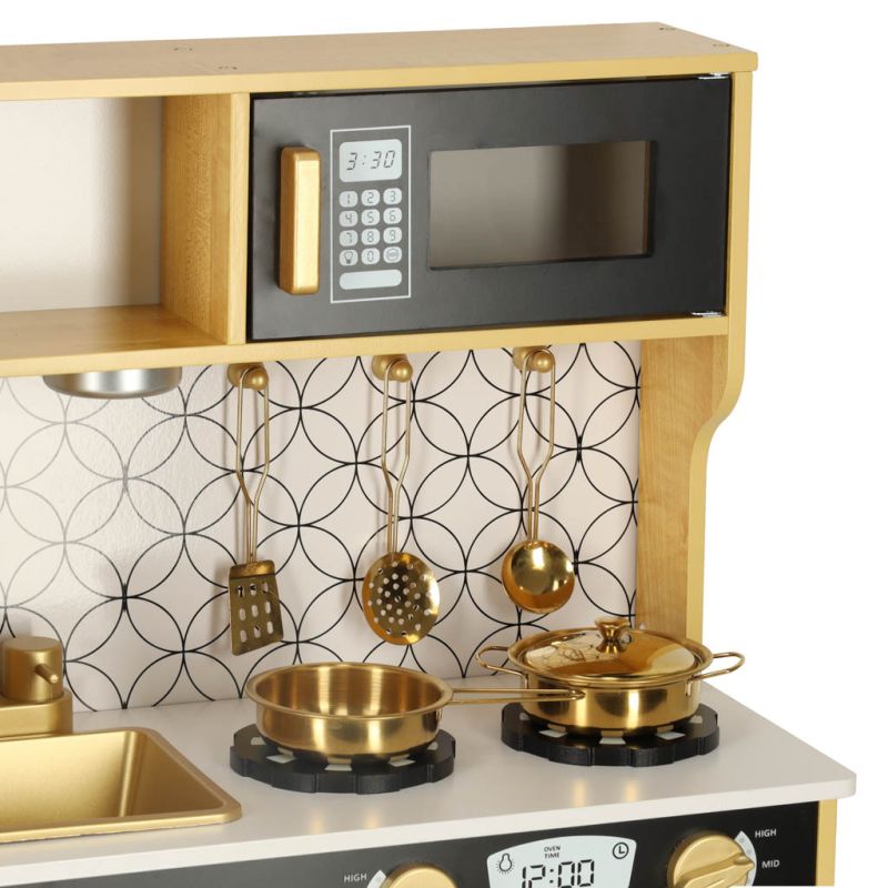 Kuchnia dla dzieci drewniana LULILO ORO z lodówką tablicą kredową złota - obrazek 5