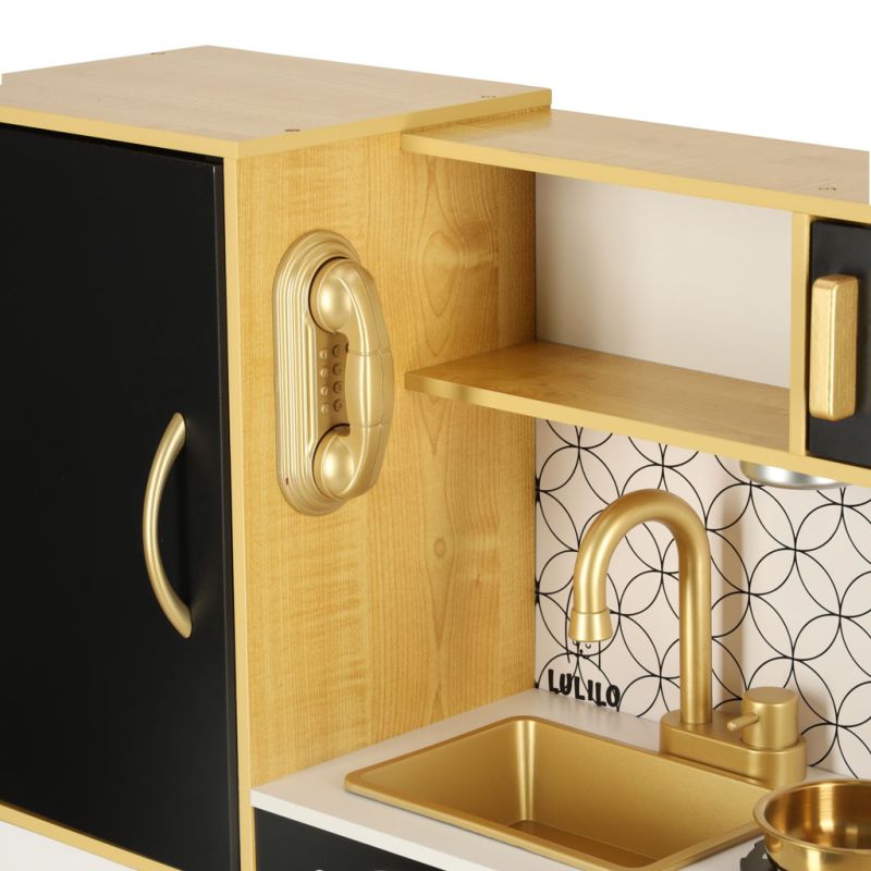 Kuchnia dla dzieci drewniana LULILO ORO z lodówką tablicą kredową złota - obrazek 6