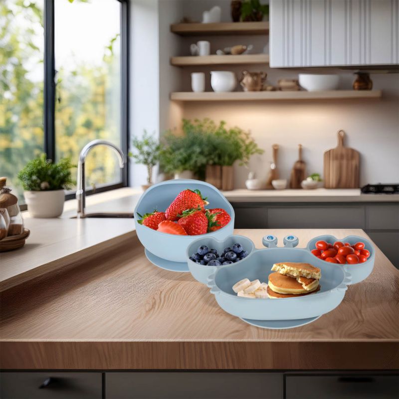 Naczynia silikonowe dla dzieci niemowląt krab zestaw 9 elementów niebieskie - obrazek 9