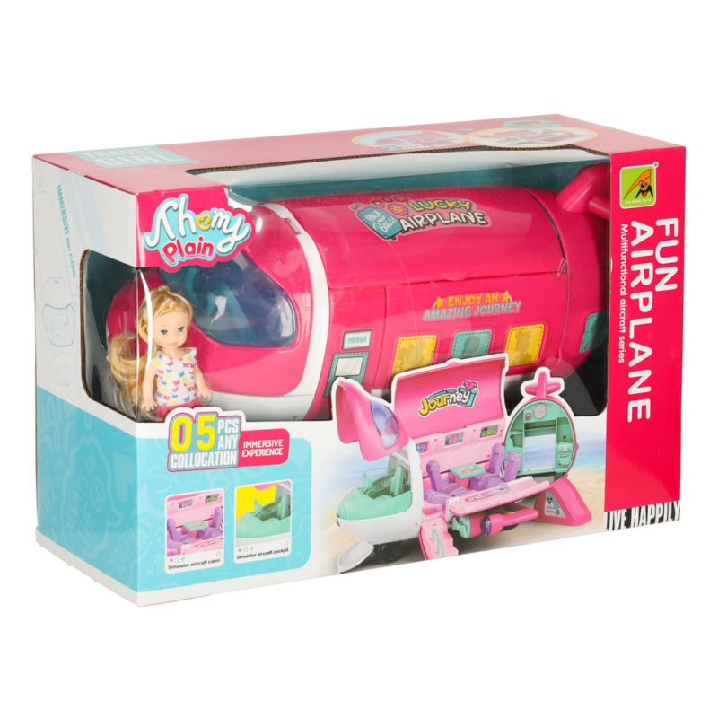 Samolot dla lalek pasażerski 2w1 rozkładany akcesoria różowy - obrazek 12