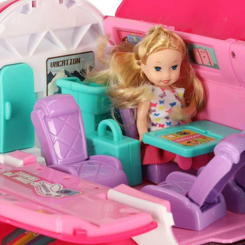 Samolot dla lalek pasażerski 2w1 rozkładany akcesoria różowy - obrazek 6