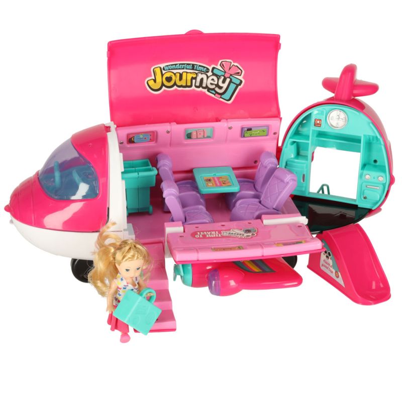 Samolot dla lalek pasażerski 2w1 rozkładany akcesoria różowy - obrazek 10