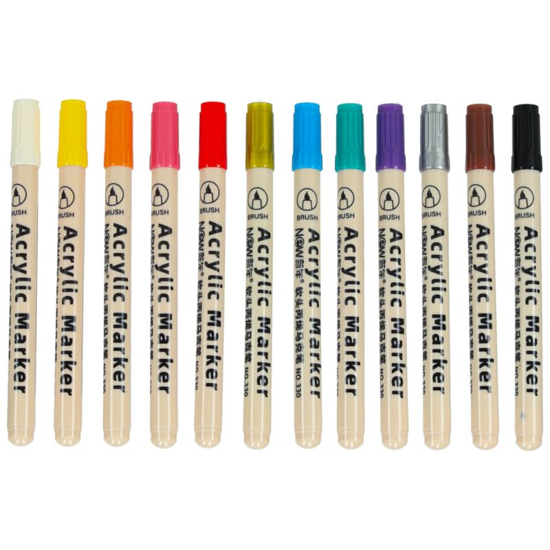 Markery akrylowe do tkanin kamieni pisaki flamastry mazaki wodoodporne DIY 12 szt. - obrazek 2