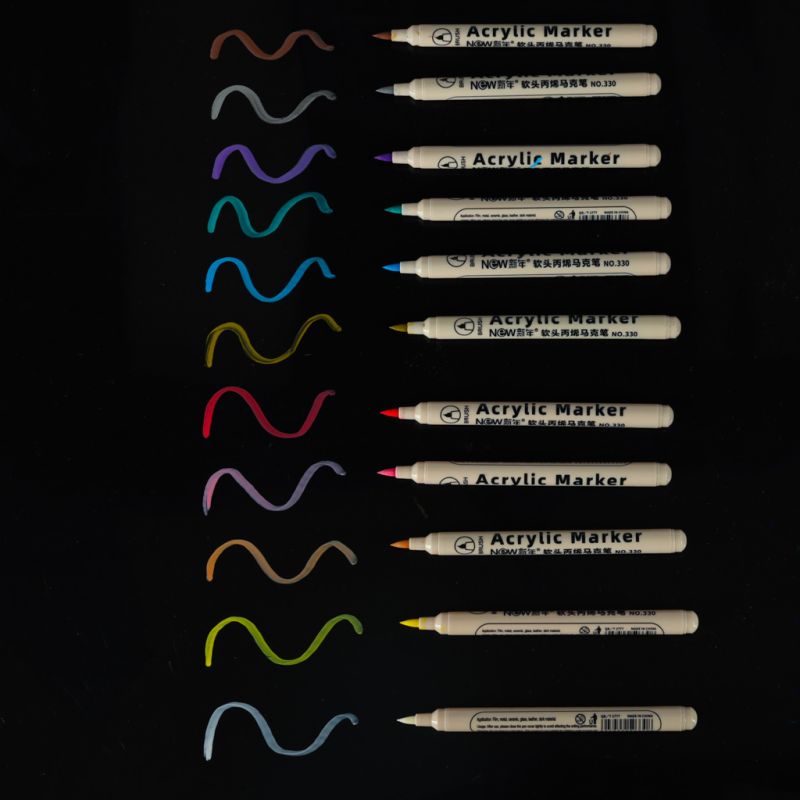 Markery akrylowe do tkanin kamieni pisaki flamastry mazaki wodoodporne DIY 12 szt. - obrazek 7