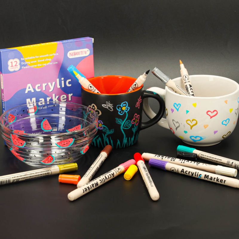 Markery akrylowe do tkanin kamieni pisaki flamastry mazaki wodoodporne DIY 12 szt. - obrazek 10