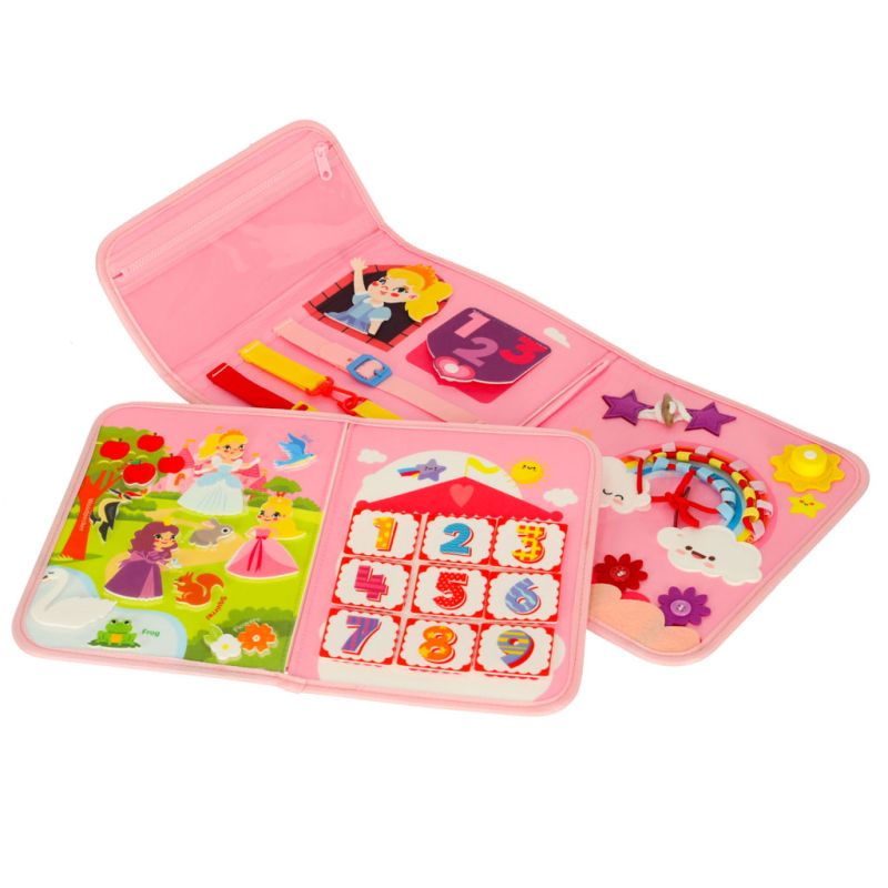 Tablica manipulacyjna sensoryczna montessori walizka plecak różowa - obrazek 6