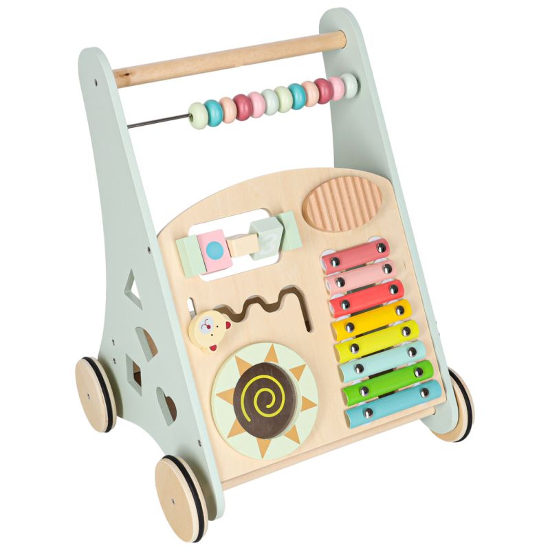 Pchacz dla dziecka chodzik drewniany z liczydłem niebieski - obrazek 2