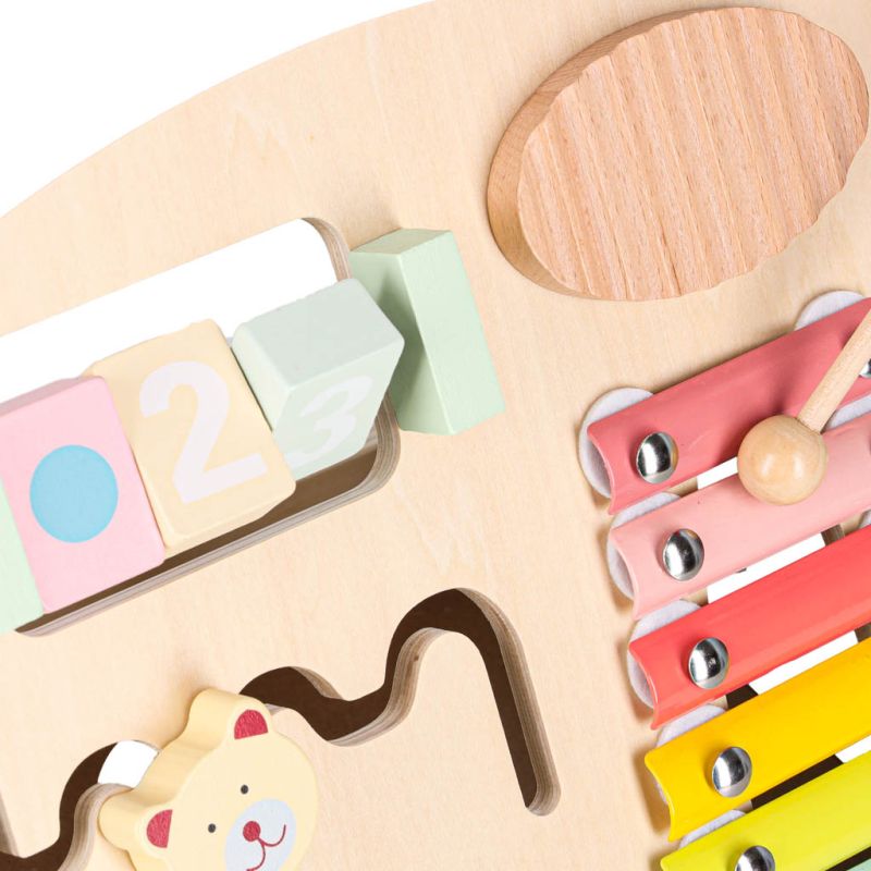 Pchacz dla dziecka chodzik drewniany z liczydłem niebieski - obrazek 12