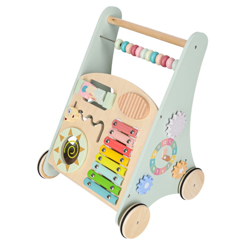 Pchacz dla dziecka chodzik drewniany z liczydłem niebieski - obrazek 3