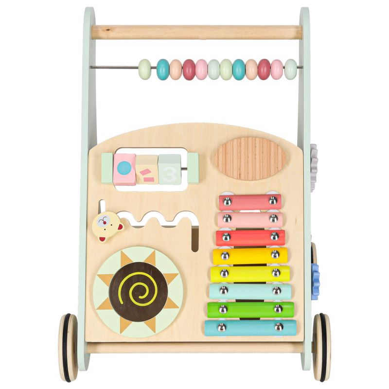 Pchacz dla dziecka chodzik drewniany z liczydłem niebieski - obrazek 4