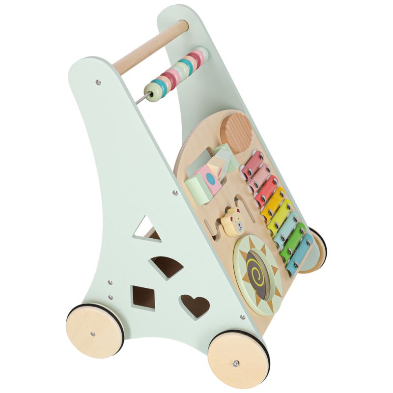 Pchacz dla dziecka chodzik drewniany z liczydłem niebieski - obrazek 5