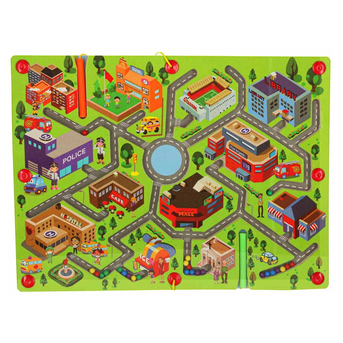 Gra labirynt magnetyczna planszowa drewniana do podróży duże miasto 2 graczy