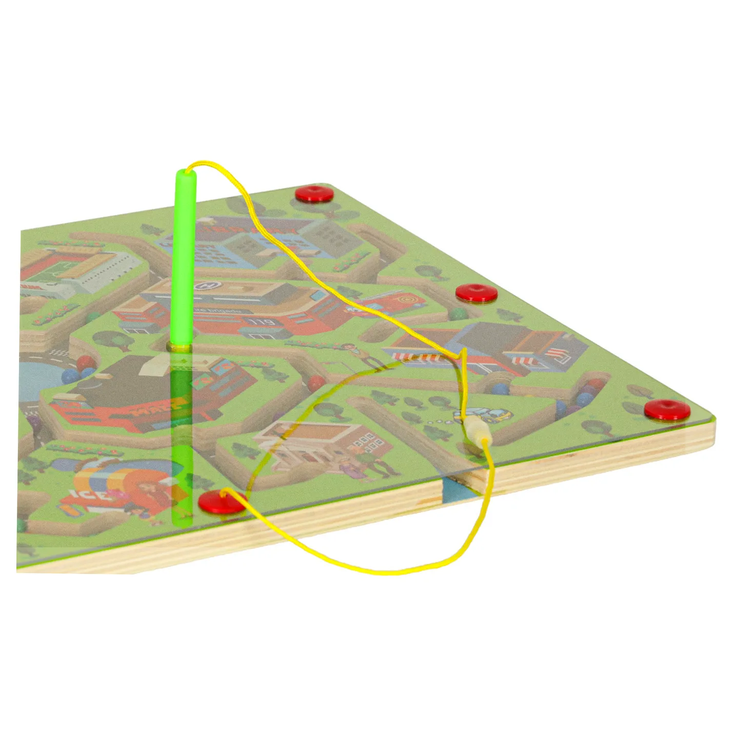 Gra labirynt magnetyczna planszowa drewniana do podróży duże miasto 2 graczy - obrazek 5