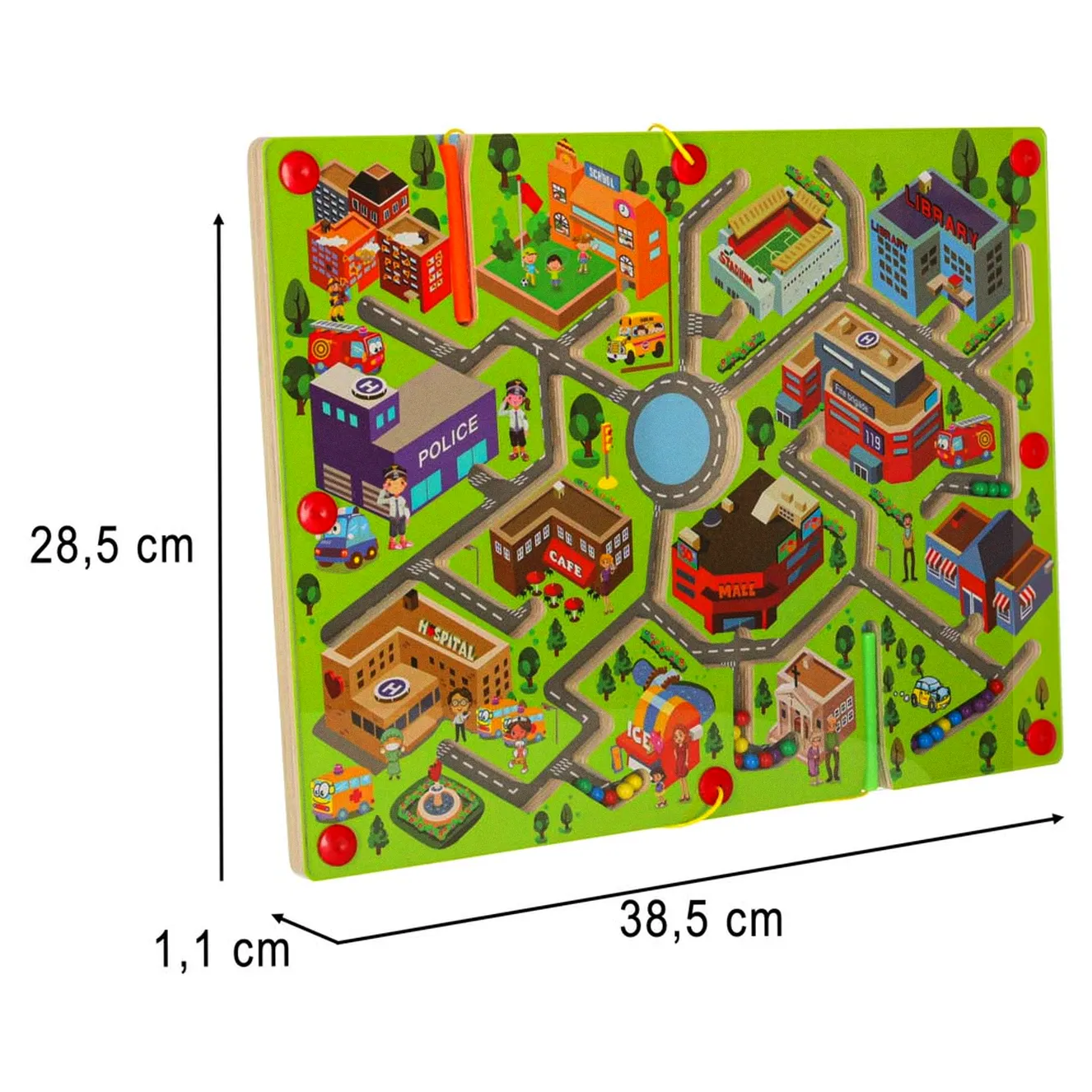 Gra labirynt magnetyczna planszowa drewniana do podróży duże miasto 2 graczy - obrazek 8