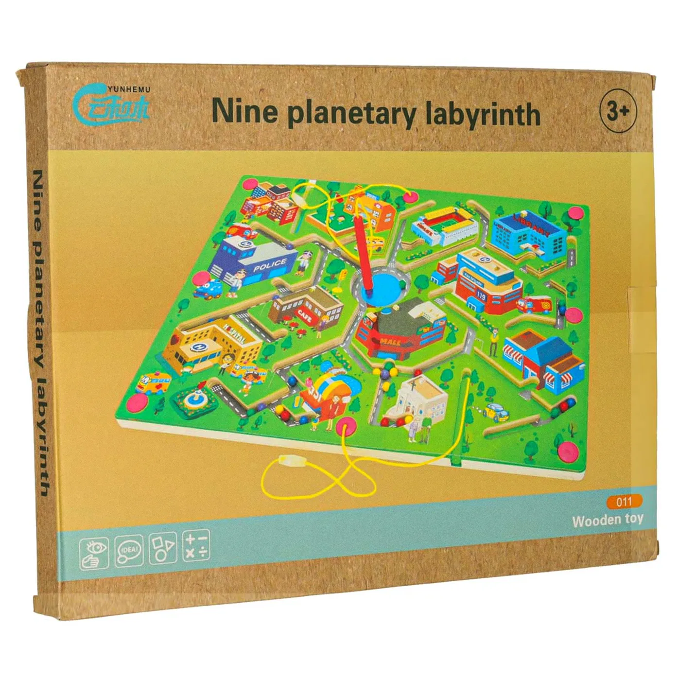 Gra labirynt magnetyczna planszowa drewniana do podróży duże miasto 2 graczy - obrazek 9