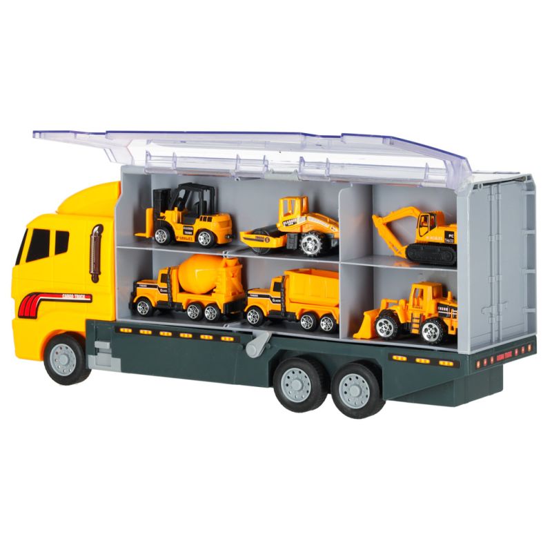 Transporter ciężarówka TIR wyrzutnia + metalowe auta maszyny budowlane - obrazek 2