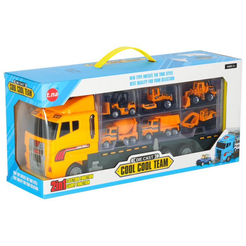 Transporter ciężarówka TIR wyrzutnia + metalowe auta maszyny budowlane - obrazek 12