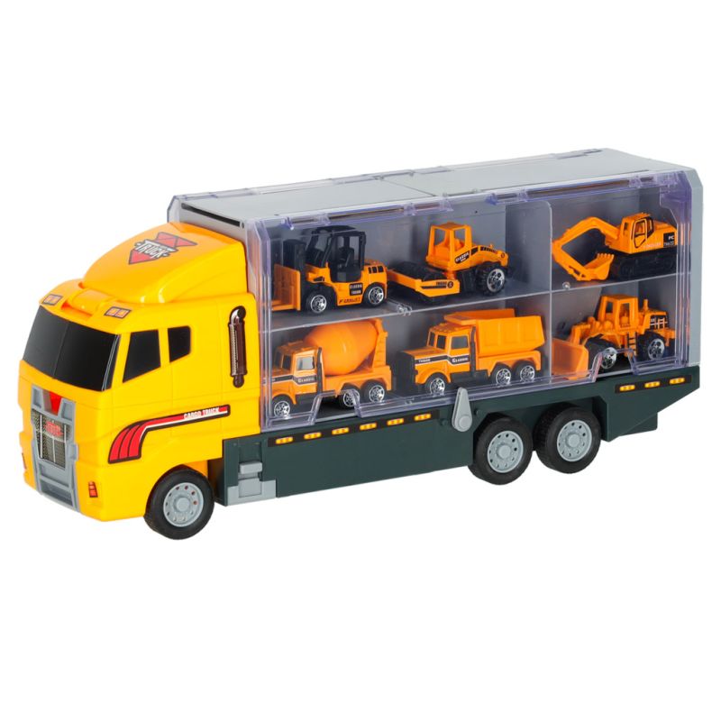 Transporter ciężarówka TIR wyrzutnia + metalowe auta maszyny budowlane - obrazek 3