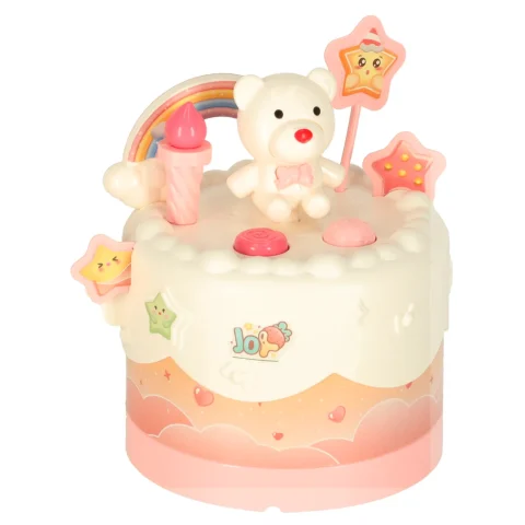 Tort urodzinowy piętrowy do krojenia na rzepy muzyka światła kuchnia 16 elementów różowy