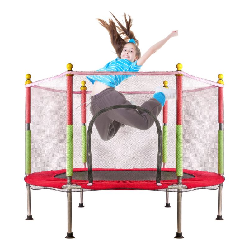 Trampolina do domu ogrodu dla dzieci siatka piłki 140cm 55inch czerwona - obrazek 2