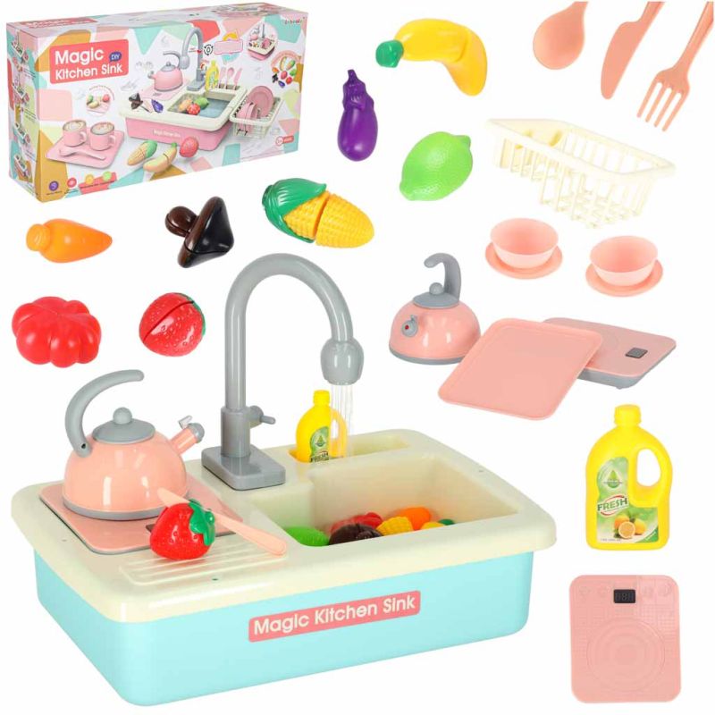 Zlewozmywak zlew do mycia naczyń dla dzieci z akcesoriami leci woda niebieski - obrazek 13