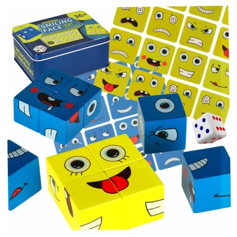 Gra edukacyjne wyzwania nauka emocji klocki drewniane