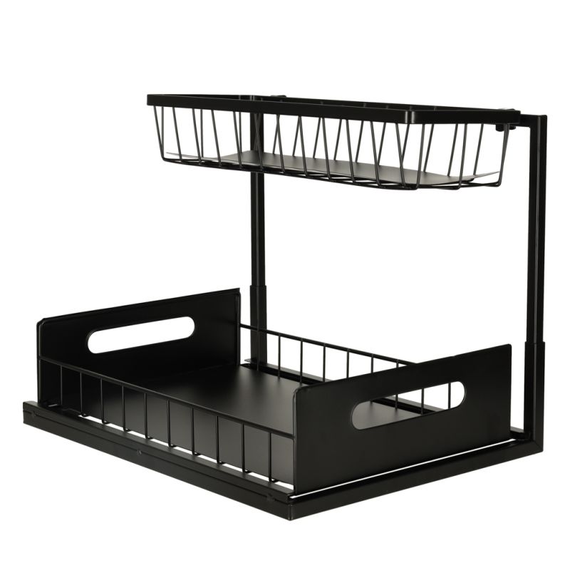 Organizer szafka półka kuchenna kosz pod zlew umywalkę wysuwana półka pojemnik 2-poziomowy metal - obrazek 3
